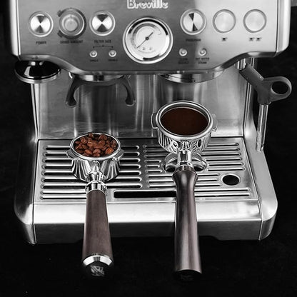 CrossCreek 54mm Espresso Bottomless Portafilter with 3 Ear | Fits 54mm Breville/Sage Barista Espresso Machine | Stainless Steel Basket and Solid Wood Handle | Espresso Accessories