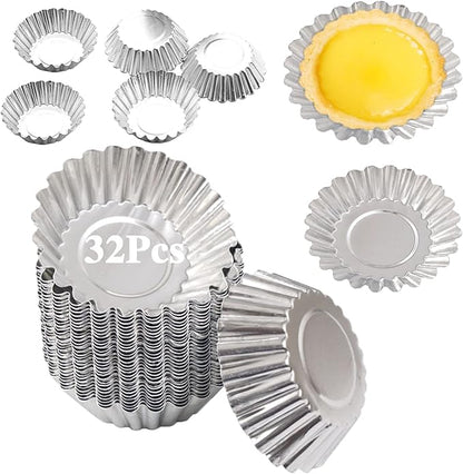 Egg Tart Molds 32Pack Tart Pan 2.75inch, Mini Tart Tins Aluminium Mini Tart Pans for Baking (32Pack-2.75inch)