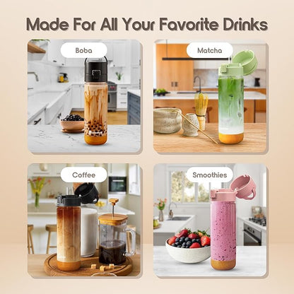 BobaMate® 25 oz Reusable Boba Cup & Tumbler with Lid, Straw, & Handle – Iced Coffee, Smoothie, Iced Matcha Cup – Spill-Proof, Shatter-Resistant, BPA-Free – Ube