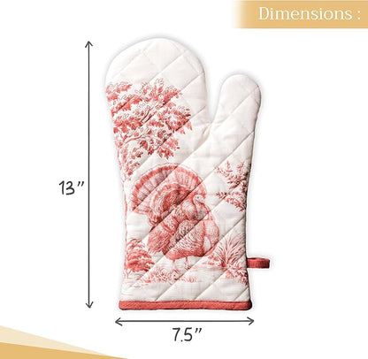 Maison d' Hermine Oven Gloves 100% Cotton Oven Mitt 7" x 13" with Loop Heat Resistant, BBQ, Cooking Gloves, Baking, Grilling, Kitchen, Handling Hot Pans (Pack of 1, Holy Jouy - Red)