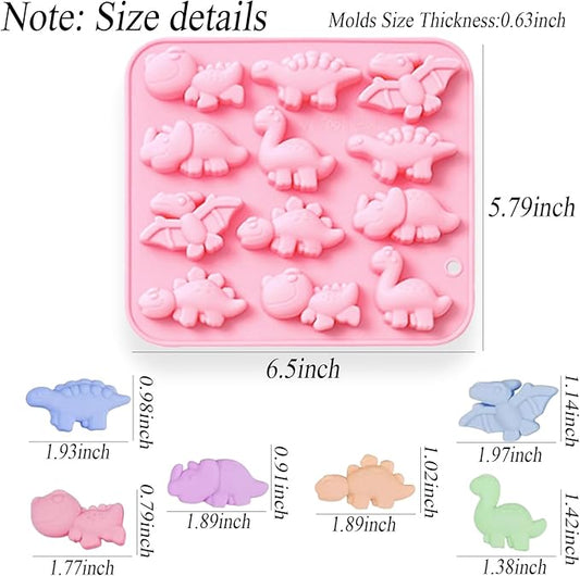 Dinosaur Silicone Molds, 12-Cavity Different Shape Dinosaur Chocolate Molds for Make Chocolate, Candy, Jelly, Ice Cube, Dog Treats, Resin Crafts (Set of 2 PCS)