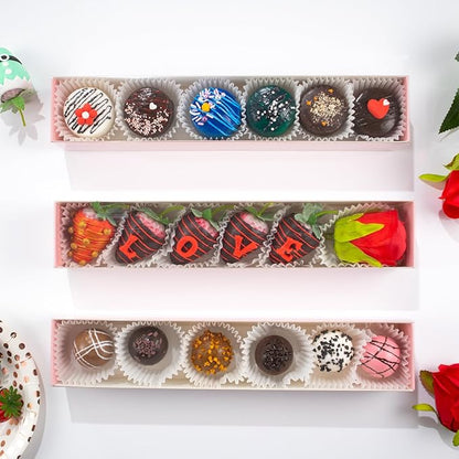 50Pack Strawberry Boxes - 12x2.2x2 Inch with Clear Window for Macaron, Chocolate Truffle, Cookie & Bakery Boxes