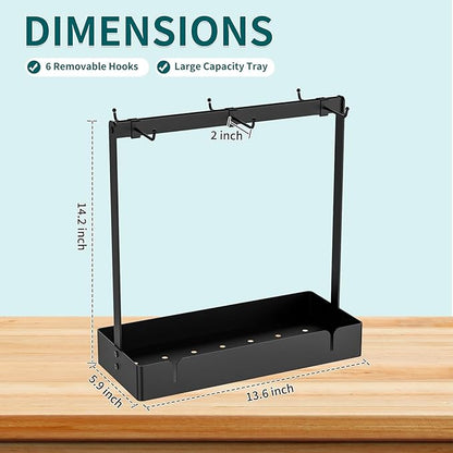 Coffee Mug Holder with Movable Hooks, 6-Mug Capacity Countertop Coffee Cup Rack with Storage Base