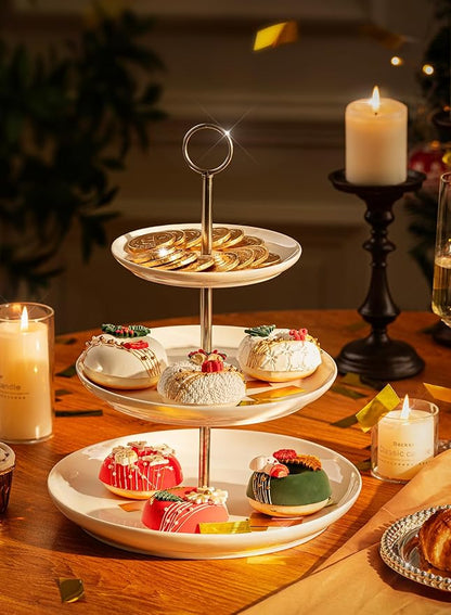 Sweese 3 Tier Cupcake Stand- White Porcelain Cake Stand- Dessert Stand, Tiered Serving Trays for Parties