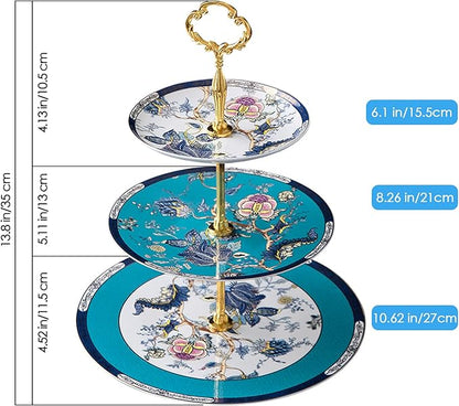 ACMLIFE Bone China Tea Sets with Cake Stand 3 Tiers for 6 Adults, 21 Piece Vintage Tea Cup Set, Blue Floral Tea Sets for Women Tea Party or Gift Giving China/English Tea Cup Set