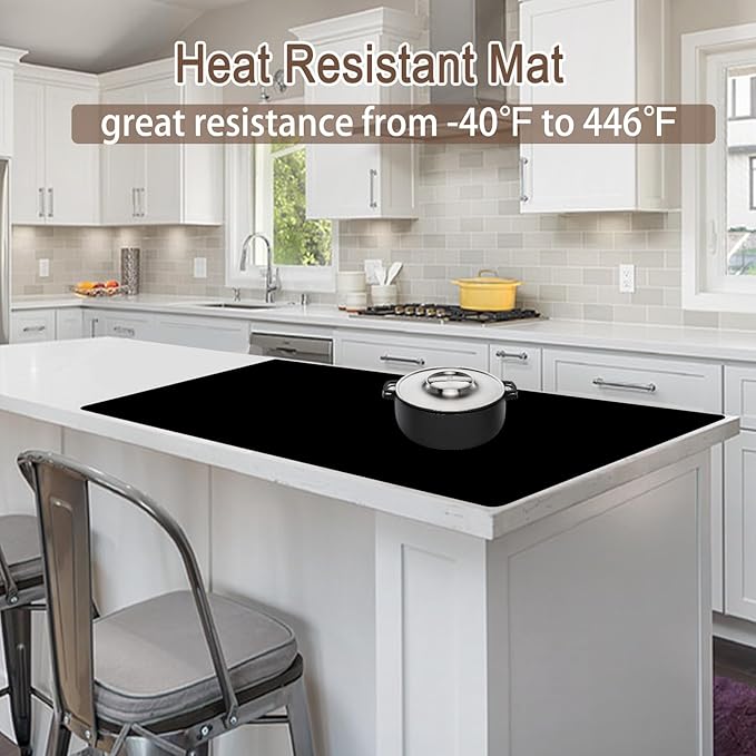 Silicone Mats for Kitchen Counter, 48"x32"(120cmx80cm) Large Heat Resistant Mat Kitchen Island Waterproof Countertop Protector Mat Nons-slip Extra Large Counter Mat, Black