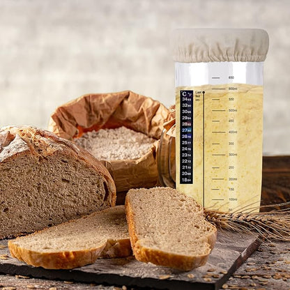 Sourdough Starter Jar Kit, 650ml Sourdough Starter Jar With Thermometer, Silicone Scraper, Cloth Cover And Aluminum Lid. Reusable Sour Dough Starter Jar