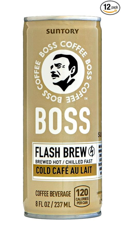 BOSS Coffee by Suntory - Japanese Flash Brew Coffee with Milk, 8oz 12 Pack, Imported from Japan, Au Lait, Espresso Doubleshot, Ready to Drink, Contains Milk, No Gluten