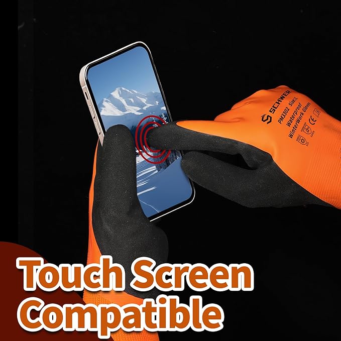 Schwer 2 Pairs FreezeGuard Winter Work Gloves, ANSI A2 Cut Resistant Freezer Gloves for Outdoor Cold Weather Keep Hands Warm, Waterproof Gloves for Shoveling Snow, Ice Fishing, M