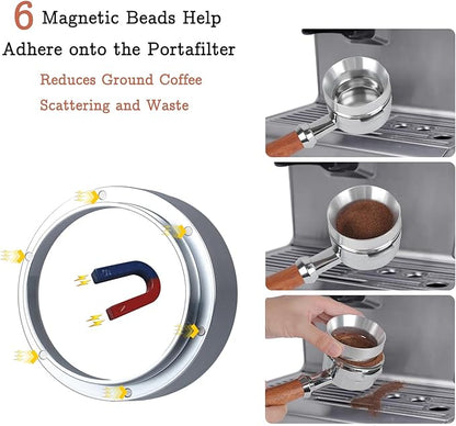 58mm Espresso Tamper Set - Spring-loaded Coffee Tamper, Adjustable Depth Espresso Distributor Leveler, Magnetic Dosing Funnel Aluminum Metal, Reusable Puck Screen, Fit for 58mm Portafilters