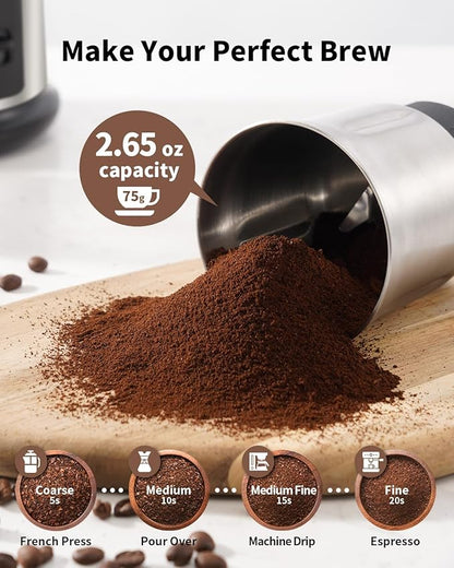 SHARDOR One Touch Coffee Grinder Electric, Spice, Herb, For Coffee Bean Spices and Seeds with 1 Removable Stainless Steel Bowl, Dry Grinder, Silver