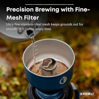 Pour Over Coffee Maker Camp Set – Vacuum Insulated Mug with Leakproof Lid, Stainless Steel Micro Filter, Scratch-Resistant Finish, Portable Coffee Maker for Camping, Travel & Outdoor Adventures