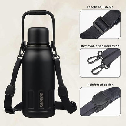BJPKPK Insulated Water Bottle 40oz Stainless Steel Water Bottles with Handle and Cup Lid Travel Metal Thermos,Black