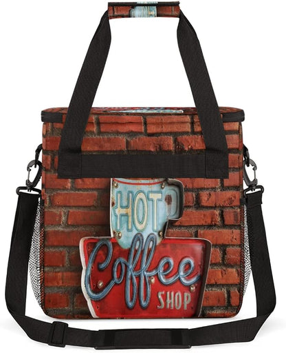 Vintage Red Brick Coffee Maker Carring Bag Travel Carrying Storage Tote Compatible with Keurig K-Mini or Plus Portable Single Serve Brewer Case Pockets for K-cup Pods