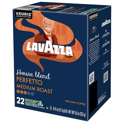 Lavazza House Blend Perfetto, Single-Serve Keurig K-Cup Pods, Medium Roast Coffee, 88-Count Box (4 Packs of 22)