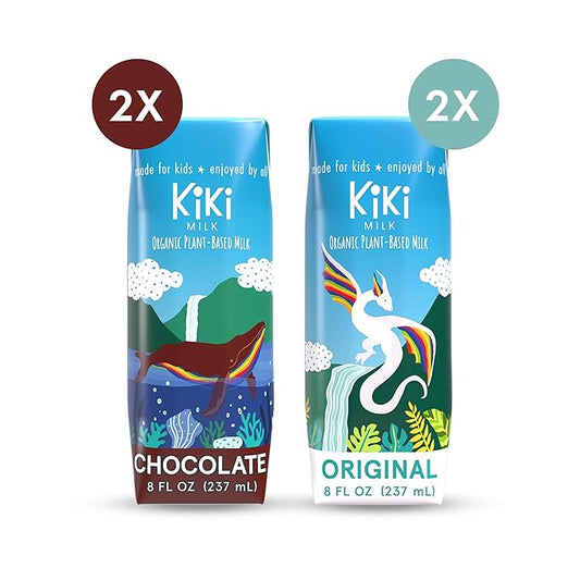 Kiki Milk Plant Based Milk - The Starter Kit - 2x Chocolate Milk 8oz & 2x Organic Original Kiki Milk 8oz - Calcium & Magnesium Source - Gluten, Gum, GMO, Dairy, Soy & Glyphosate Free - Shelf Stable
