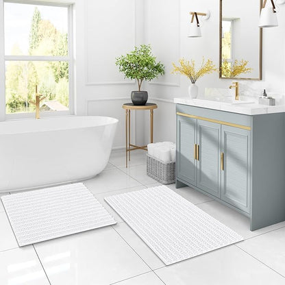 Arotive Luxury Chenille Bathroom Rug Mat, Extra Soft Thick Absorbent Shaggy Bath Rugs, Non-Slip Machine Wash Dry, Plush Bath Mats for Bathroom, Shower and Tub, 40x24, White