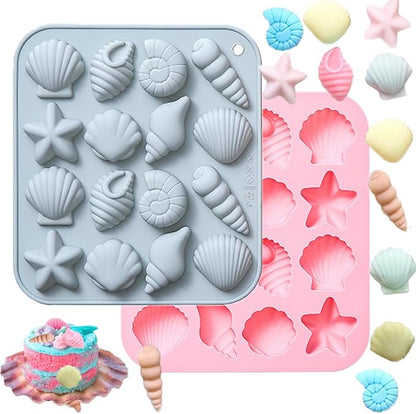 Ocean-Themed Chocolate Mold Set - Food-Grade Silicone Baking Molds with Shell, Starfish, Seashell Beach Life Phrases, Reusable for Under the Sea Cakes, Cupcakes & Party Treats - 2 Pack