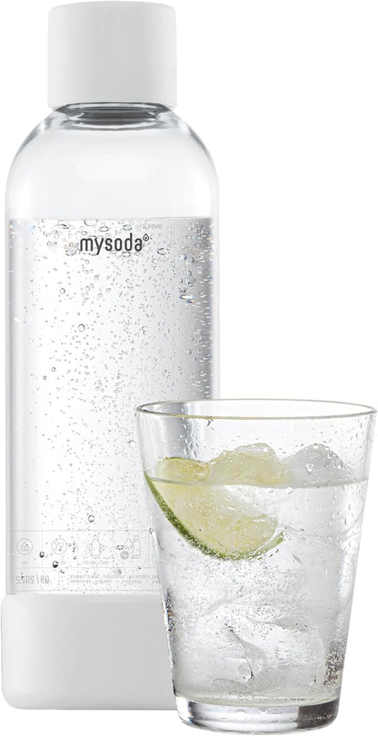 Mysoda Carbonating Bottles 2Pck 1L - Compatible with MySoda and any brands - Quick-Lock Reusable Bottles - Lid and Base Made of Wood Composite - BPA Free - White