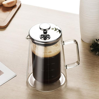 French Press Coffee Maker 22Oz - Double-Wall Insulated Borosilicate Glass - Ergonomic Handle - Coffee Gift - Tea & Coffee Press