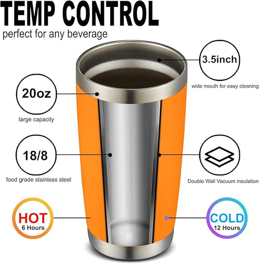COMOOO 20oz Tumbler Bulk Double Wall Vacuum Insulated Travel Mug, Stainless Steel Tumbler with Lid and Straw Durable Powder Coated Insulated Coffee Cup for Cold & Hot Drinks (Orange, 2 pack