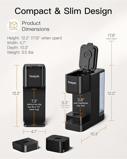 Single Serve Hot & Iced Coffee Maker with Strong Brew, 40oz Removable Reservoir, 6 Brew Sizes, Compatible with K Cup and Grounds, Compact for Home, Office, RV and Dorm, Black (2.0 Version)