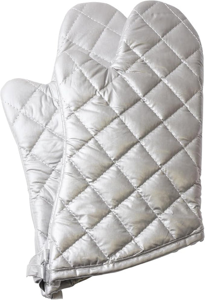 Silver Oven Mitts,Quilted Cotton Lining 13 Inch Oven Gloves,Heat Resistant for Kitchen Cooking,Grilling,Backing,Set of 2