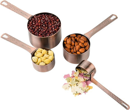 Measuring Cups and Spoons Set 10, Copper Measuring Cups and Spoons Set for Baking & Kitchen, Metric & US Stainless Steel 4 Measure Cups and 5 Spoons with Leveler