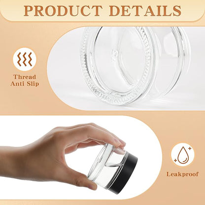 Glass Jars with Lids,Eco-Friendly Cosmetic Containers with Airtight Black Lids & Liners, Multi-Color Options for Cream, Lotion, Body Butter, DIY Skincare Travel Jars (Clear, 2oz)