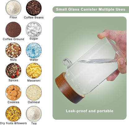 Glass Jars with Spoons Sugar Coffee Canister Round Glass Food Storage Jar for Spice Pantry Tea Coffee Bean Salt (2×550ml(18oz))
