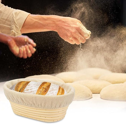 2 PCS 8 inch Oval Long Banneton Brotform Bread Dough Proofing Rising Rattan Basket & Liner for Professional & Home Bakers