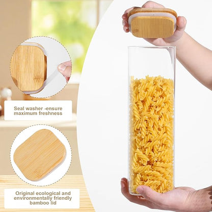 Glass Food Storage Jars with Lids(76oz)Square Set of 3 ,Glass Storage Containers Clear Glass Food Canister with Bamboo Lid Airtight For Serving Tea, Coffee Beans, Flour,Cookie, Cereal,Spice and More