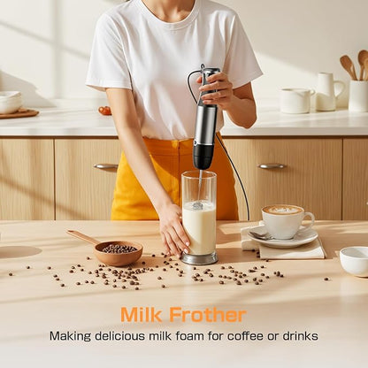 Immersion Blender Handheld 1100W - 3 in 1 Hand Blenders Set with Trigger Speed Control Stainless Steel Emulsion Stick with Whisk and Milk Frother, Emulsifier for Kitchen for Soup, Smoothie, Puree