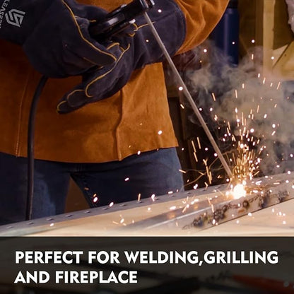 LeaSeek Leather Forge Welding Gloves, Heat/Fire Resistant Barbecue Gloves,Mitts for Fireplace,BBQ,Welder,Grill,Oven,Stove,Tig