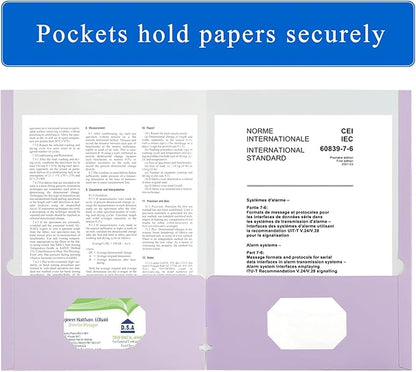 Zzrywuty File Folders with Pockets Letter Size, 25-Pack Paper Folders with Card Slot, Two Pocket Folders for School Students, Businessmen, Home and Office Workers（Purple）