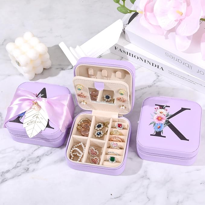 AYGXU Graduation Gifts for girls,teacher appreciation gifts for women,high school Graduation gifts for her,Small Jewelry Travel Case,16oz glass cups with lids and straws,Initial D purple