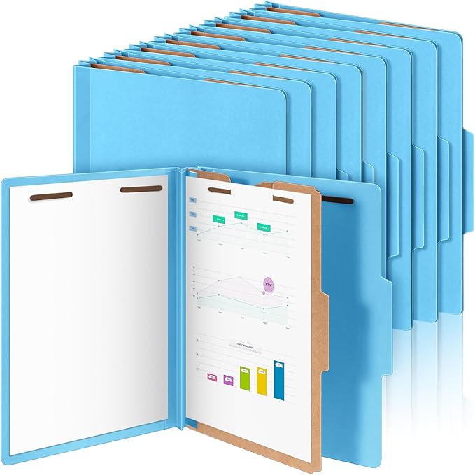 24 Pcs Classification Folders Letter Size, Back to School Supply for Teacher, Student, 1 Divider Pressboard File Folder Bulk with 2 Fasteners, 3.5 Inch Expanding File Organizer (Blue)