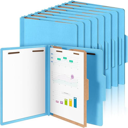 24 Pcs Classification Folders Letter Size, Back to School Supply for Teacher, Student, 1 Divider Pressboard File Folder Bulk with 2 Fasteners, 3.5 Inch Expanding File Organizer (Blue)