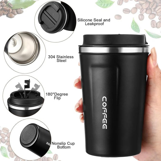 6 Pack Travel Coffee Mugs 12oz Double Wall Insulated Coffee Cups Bulk with Lid Vacuum Stainless Steel Leak Proof Reusable Portable Tumblers for Cold and Hot Drinks(Black, Blue, Green)