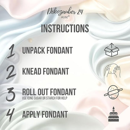 Dekozauber24 Fondant icing multipack, 5 pastel colors, 3.5oz (100g) rolled fondant per color, for cakes, cupcakes and figurines in pastel colored green, blue, pink, peach and yellow (PASTEL)