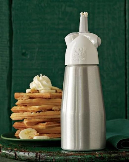 iSi North America Easy Whip Plus (1 Pt) - Cream Whipper with Stainless Steel Bottle, Easy to Use for Homemade Flavored Toppings, Desserts, Sauces - Compact Kitchen Tool, Great for Beginners (White)