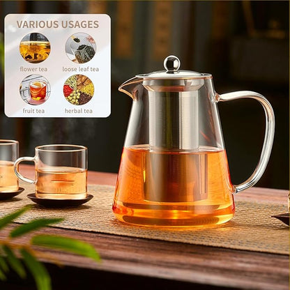 Glass Teapot (32oz/950ml) MJZQCD with Removable Stainless Steel Infuser,Glass Tea Pot transparent Stovetop tea Kettle,Blooming and Loose Leaf Tea Maker,Microwave & Dishwasher Safe