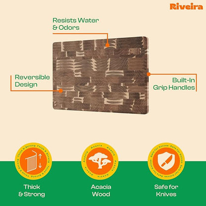 Riveira Acacia Wood Cutting Board – Gourmet Acacia Grandeur: 20 x 30 Wooden Cutting Board – Natural Wooden Cutting Boards For Kitchen Decorative – Innovative Juice Grooves Acacia Wooden Chopping Board