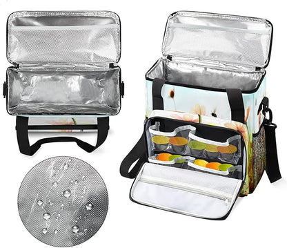 Spring Flower Coffee Maker Carring Bag Colorful Floral Travel Storage Tote Bag Compatible with Keurig K-Mini or K-Mini Plus Portable Single Serve Coffee Brewer Case with Pockets for K-cup Pods