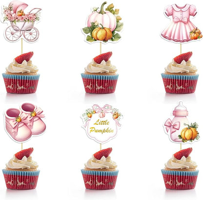 36Pcs Little Pumpkin Cupcake Toppers Pink Pumpkin Cupcake Picks Little Pumpkin Baby Shower Cake Decorations Thanksgiving Party Cake Decorations Kids Birthday Party Supplies