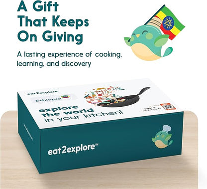 eat2explore Cooking Kits for Kids – Interactive & Educational Kids Cooking Sets Real for Ages 5 and Up,3 Recipe Cards & Global Ingredients – Fun Gift for Young Chefs (Ethiopia Edition)