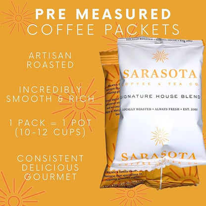 Sarasota Coffee Ground Packets | Gourmet Medium Roast Bulk Packs | Breakfast Blend | Low Acid Mold Free Individual Single Pot Pouches for 12 Cup Coffee Maker | 2 Ounce Bags, 36 Count