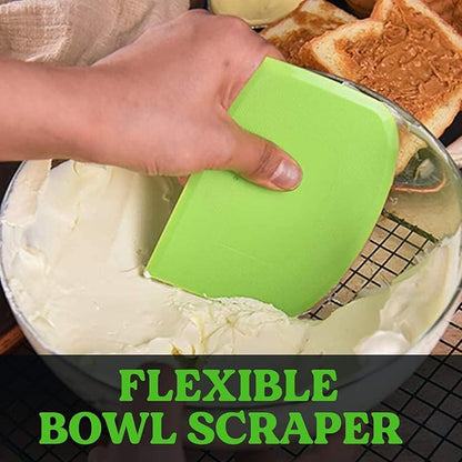 SURDOCA Dough Scraper Bench Scraper - 3P 4.7x3.7" Plastic Flexible Bowl Scraper, Sharp Edge & Angles Cake Scraper. Non-Slip Bakeware Decorating Tools Sculpting & Modeling Tools - Pure White
