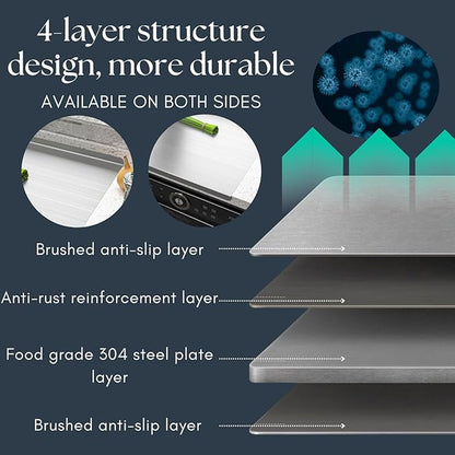 Stainless Steel Cutting Boards with Lip for Kitchen,Chopping Boards for Countertop,Large Metal Cutting Board over Sink Suitable for Meat,Fruits,Vegetables,Bread,Noodle,and Pizza. (15.7"*11.8")