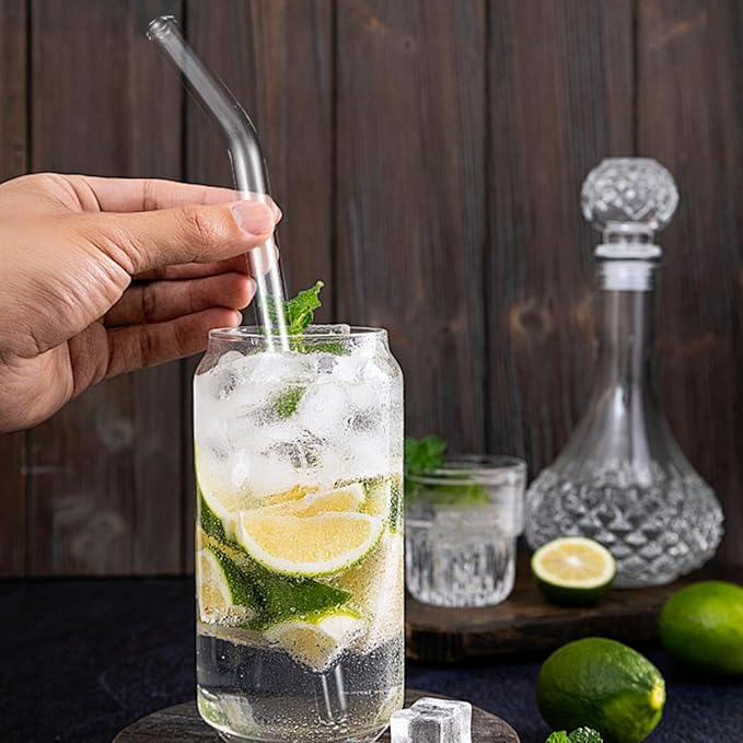 Lazycorner Reusable Glass Straws Set 16 Pcs 8.5''x 10MM Straight Clear Glass Drinking Straws, Set of 16 with 4 Cleaning Brushes. Reusable Straws Perfect For Smoothies, Tea, Juice-Clear Cocktail.